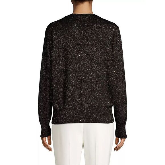 Lafayette 148 New York Sequin Metallic V-Neck Sweater Black Small Silk blend - Picture 7 of 10
